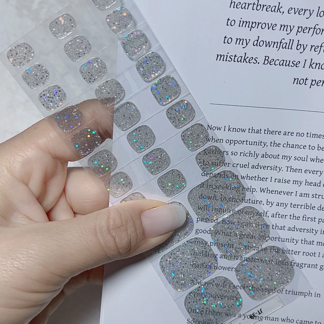 俏甲人【水晶银雾】脚贴30指半固化照灯变硬凝胶美甲贴