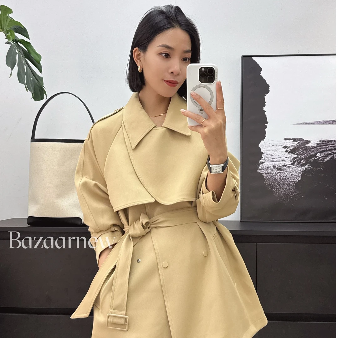 【BAZAAR】 女士短款纯色风衣 优雅修身 轻松驾驭多种场合