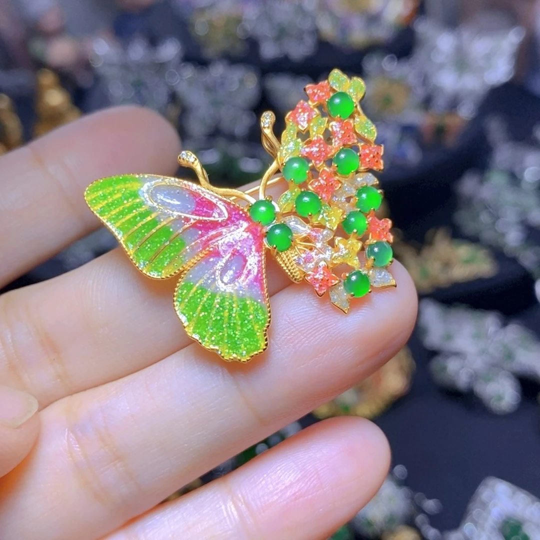 翡翠银S925镶嵌吊坠(不含链)天然资源