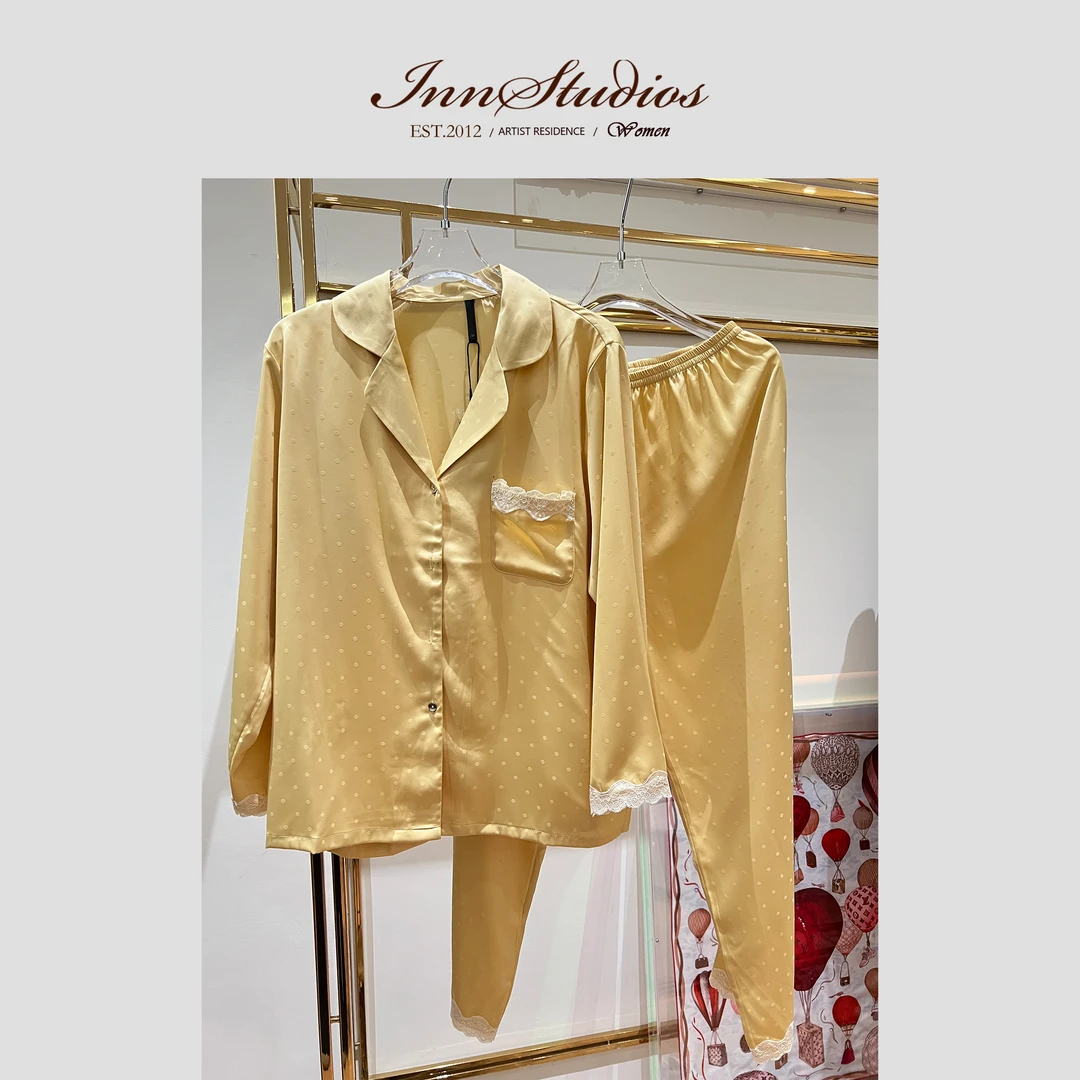 Innstudios 金色波点蕾丝边睡衣套装