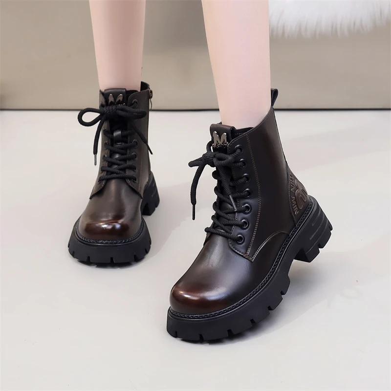 厚底防滑马丁靴款2025秋冬季新款英伦风单靴时尚百搭休闲加绒短靴