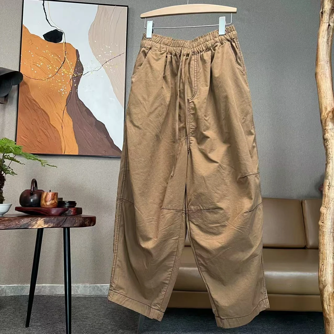 【隐叙原创】YX0523春季新款单层松紧腰抽绳明线休闲裤