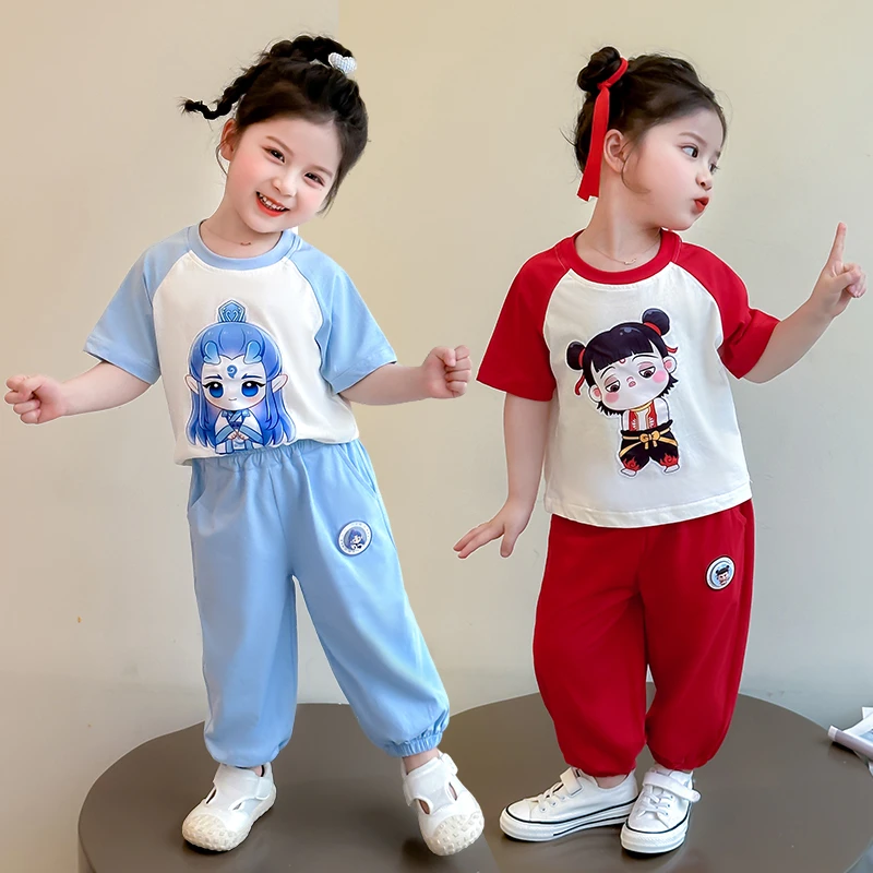 女童夏装套装2025新款儿童国潮哪吒敖丙女宝宝夏季休闲运动两件套