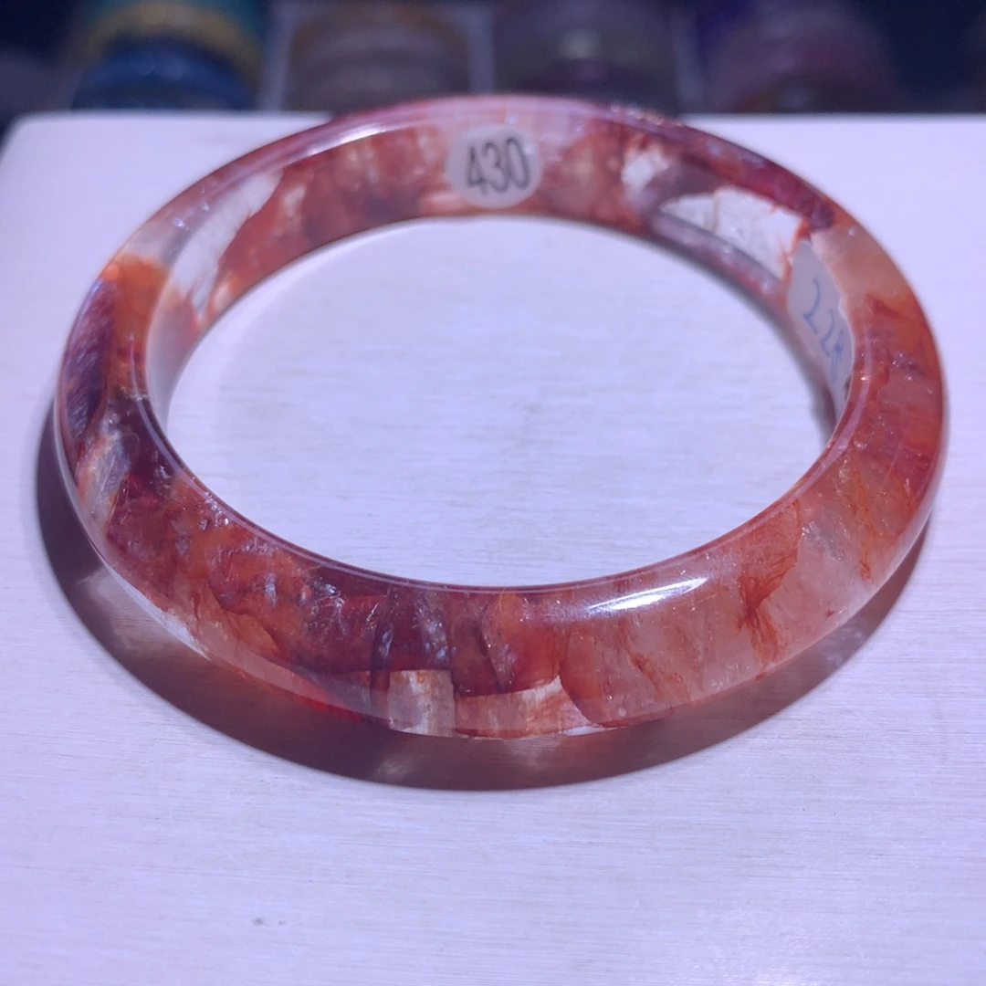 水晶手镯银S925镶嵌红胶花61.4圈430