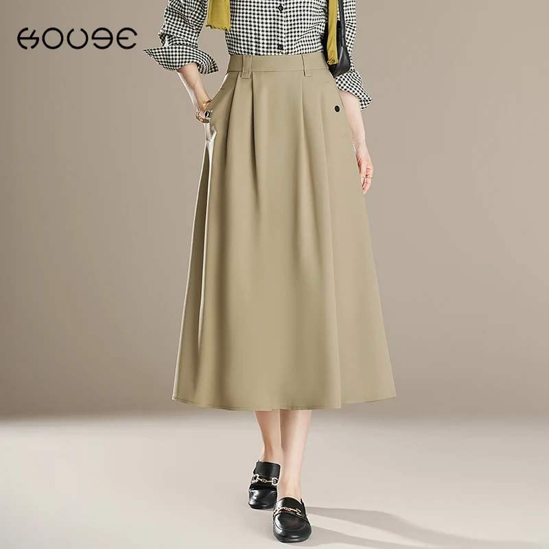 西装半身裙女春秋款2025新款气质中长款百褶裙高腰a字伞裙