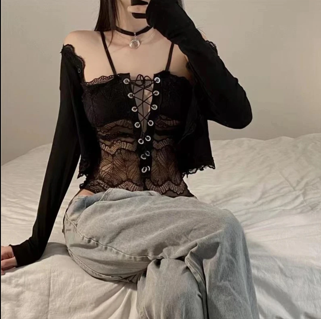 外穿纯欲小众不限季节抹胸性感女背心吊带蕾丝挂脖