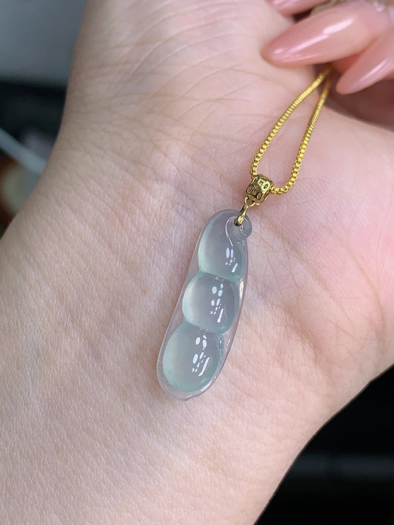 纯天然缅甸A货18k高冰起钢小豆子锁骨链连中三元福豆冰透精美气质