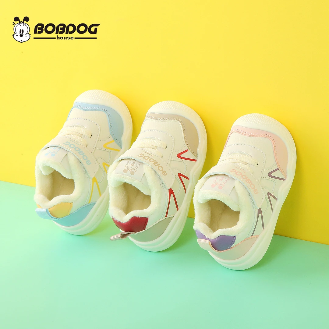 BOBDOG house【冬季棉鞋】新款儿童休闲软底保暖防滑学步机能鞋1048