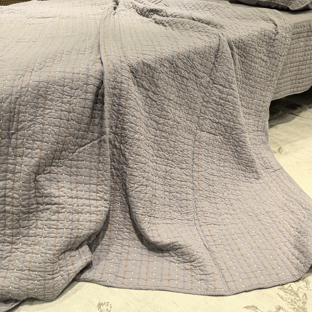 【超级红】米粒绣- 灰色 全棉多功能夏被单被套