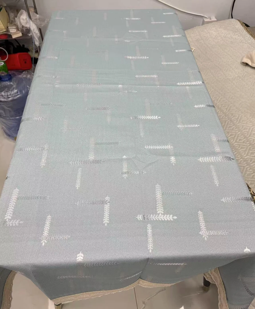 蓝箭头内径110*160（含花边120*170）天丝亚麻提花桌布