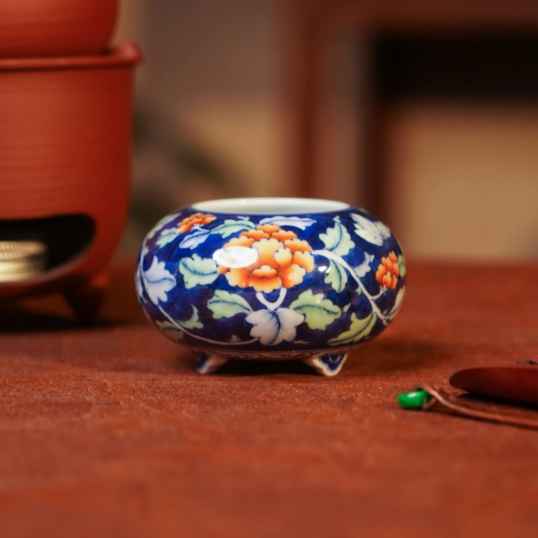 伴斤严选   蓝地牡丹香炉   功夫茶具茶配茶具 ZJ132银