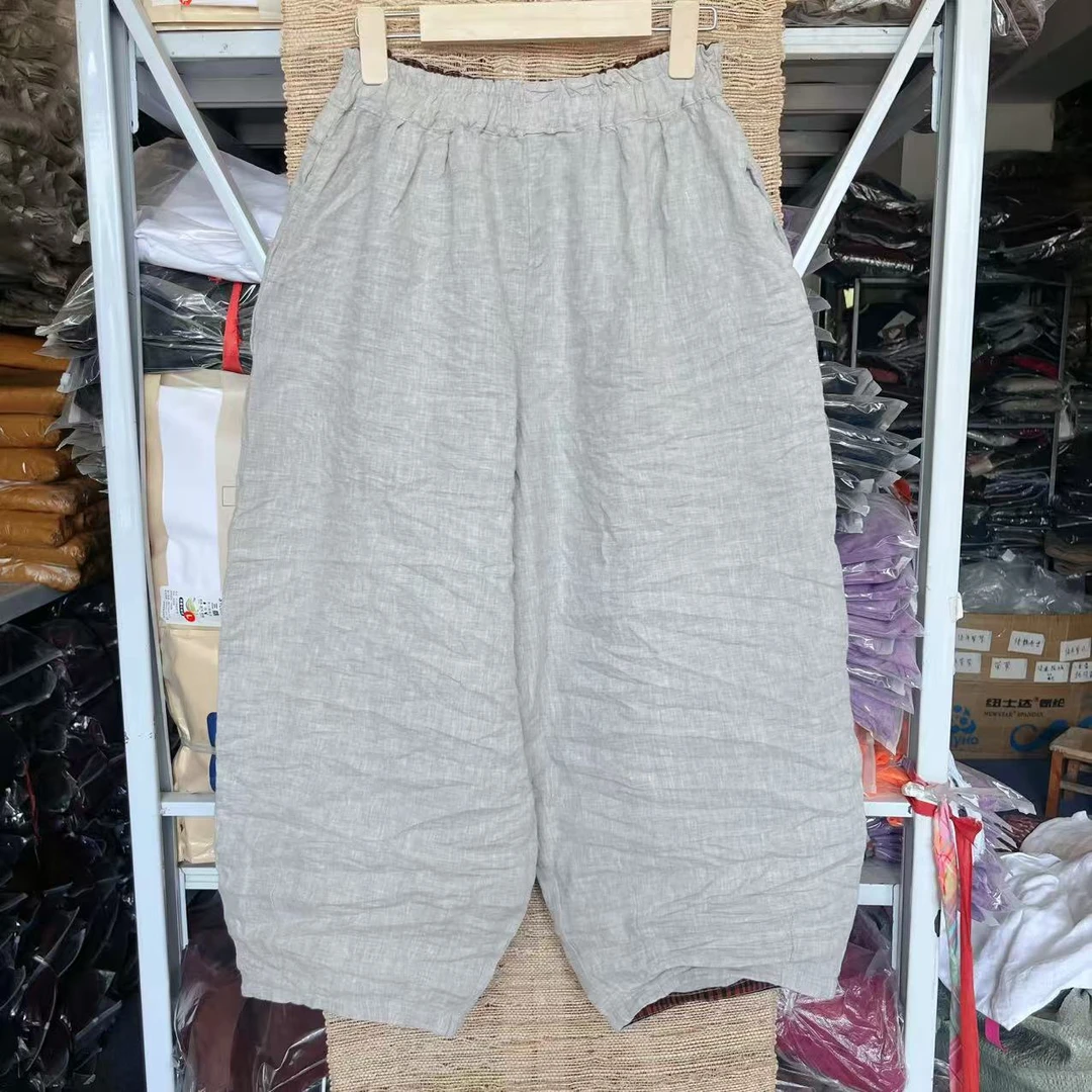 复古翻边浅灰老爹裤