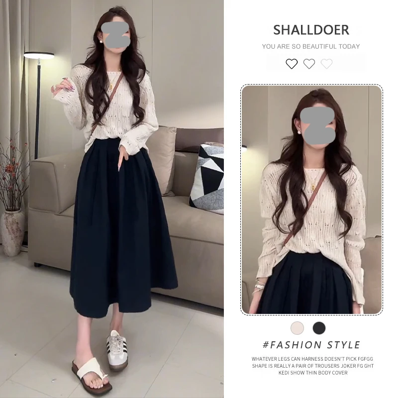 2025年早秋新款法式时尚钩花镂空长袖针织衫女简约显瘦休闲上衣潮