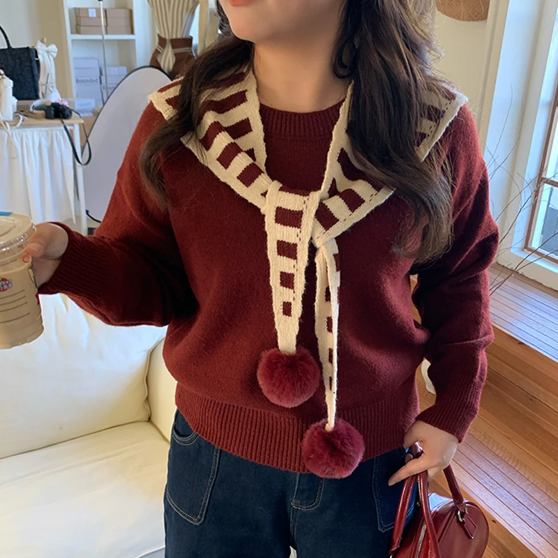 青苍【海棠小姐】大头婷微胖定制毛衣针织海军领长袖上衣