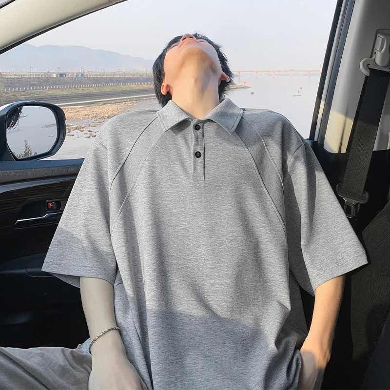 短袖POLO衫男夏季透气宽松休闲翻领半袖t恤美式潮牌拼接纯色上衣