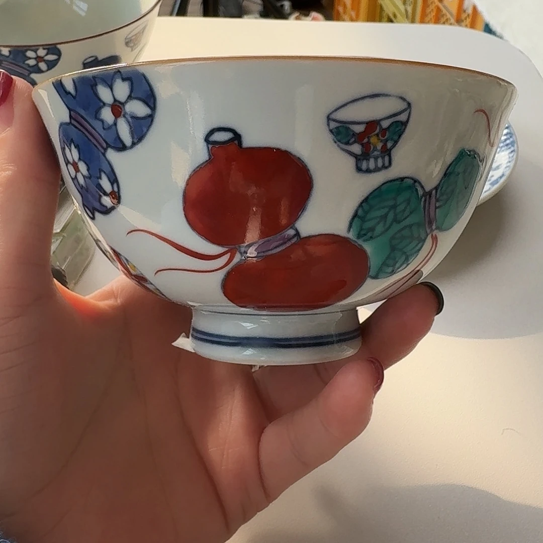 瓷片1只德七窑手绘葫芦12厘米饭碗