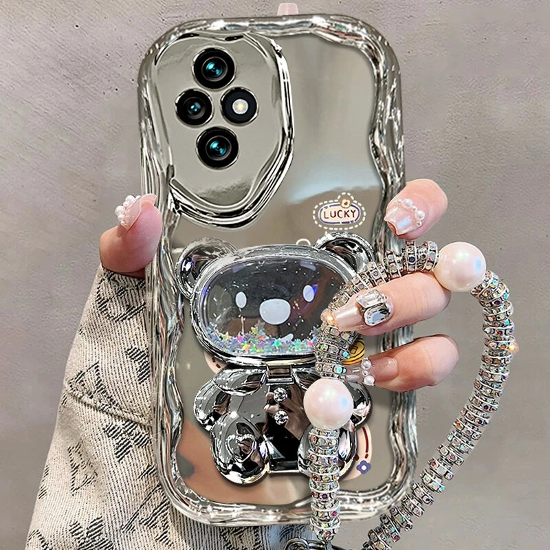 适用荣耀200手机壳pro高级银小富婆流沙镜子支架全包防摔女款时尚