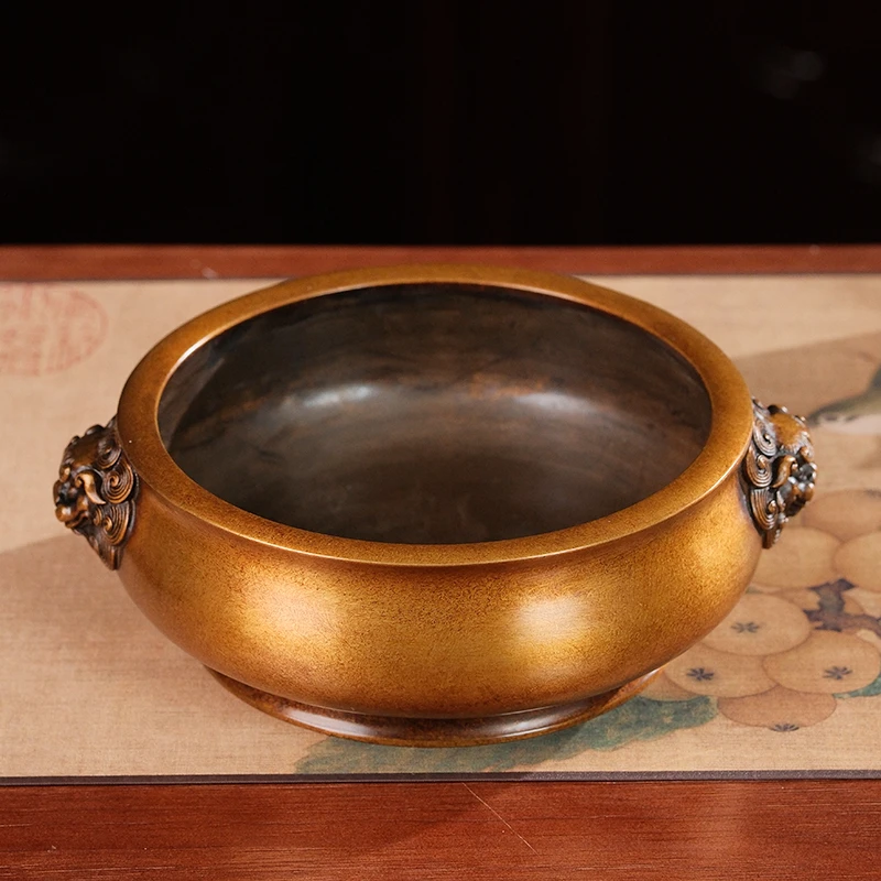 苏工失蜡浇筑狮耳宣德炉铜香炉铜炉家用室内摆件铜炉