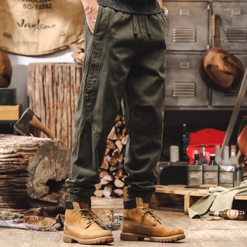 美式复古重磅加绒工装裤男冬季潮牌宽松直筒灯芯绒拼接男士休闲裤