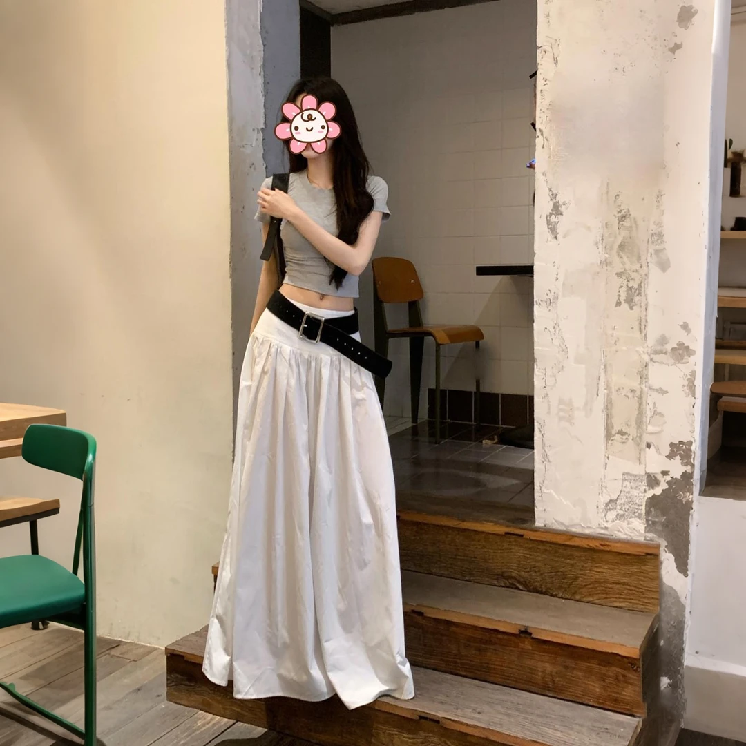 小众炸街高级感套装女2025夏季新款韩系辣妹短款T恤+白色半身长裙