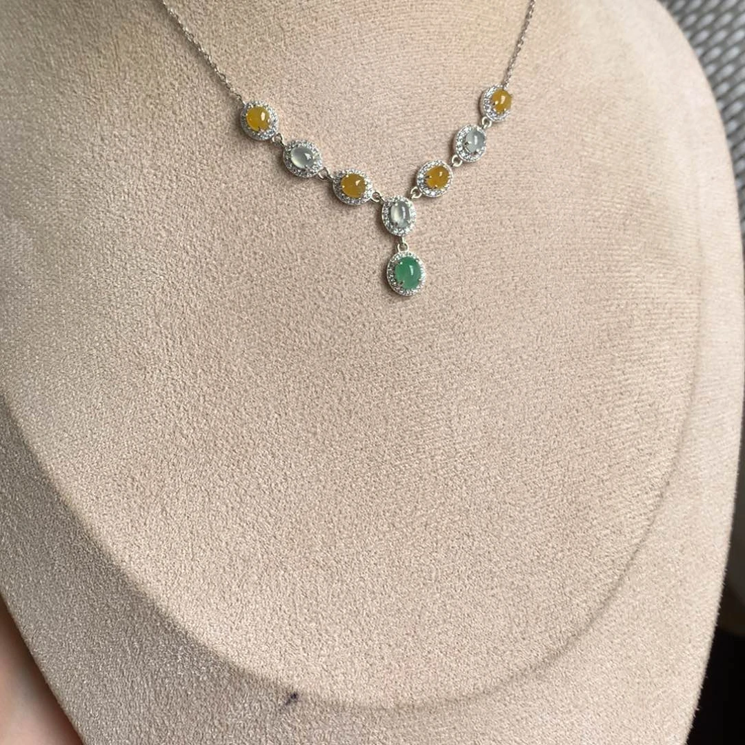 許***当翡翠银S925镶嵌戒指项链