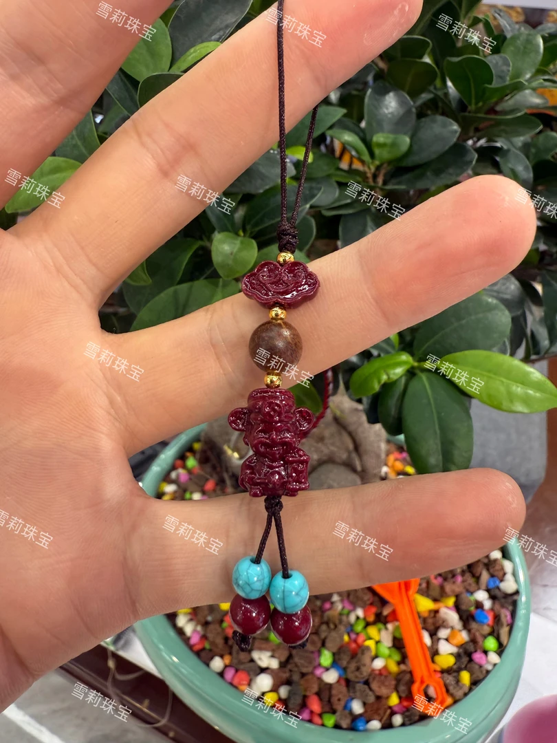 含辰砂工艺品【雪莉珠宝】朱砂紫金砂小财神手机包挂【无证书礼盒】