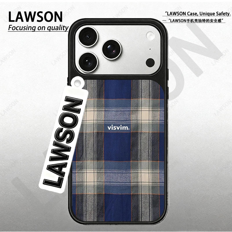 蓝色布纹磨砂磁吸黑边苹果17promax/16/15华为小米防摔防汗手机壳