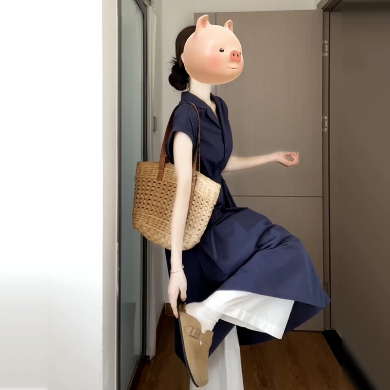 法式设计叠穿衬衫连衣裙子女2025新款夏季高级感小众气质长裙1635