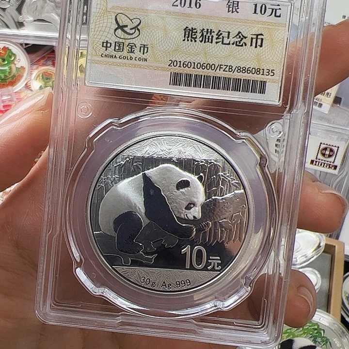 纯银2016年封装30克封装银猫 白斑氧化