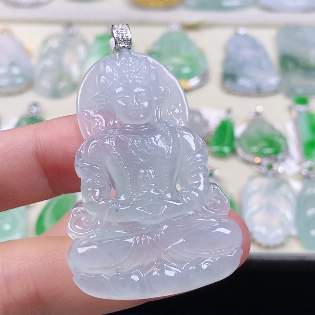 翡翠18K金镶嵌颈饰缅甸天然a货翡翠