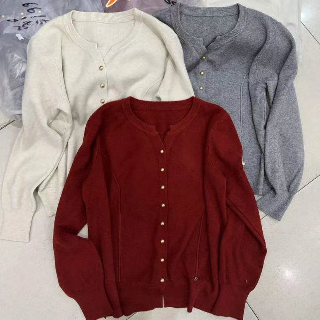 秋冬新款休闲小V领针织开衫毛衣2866