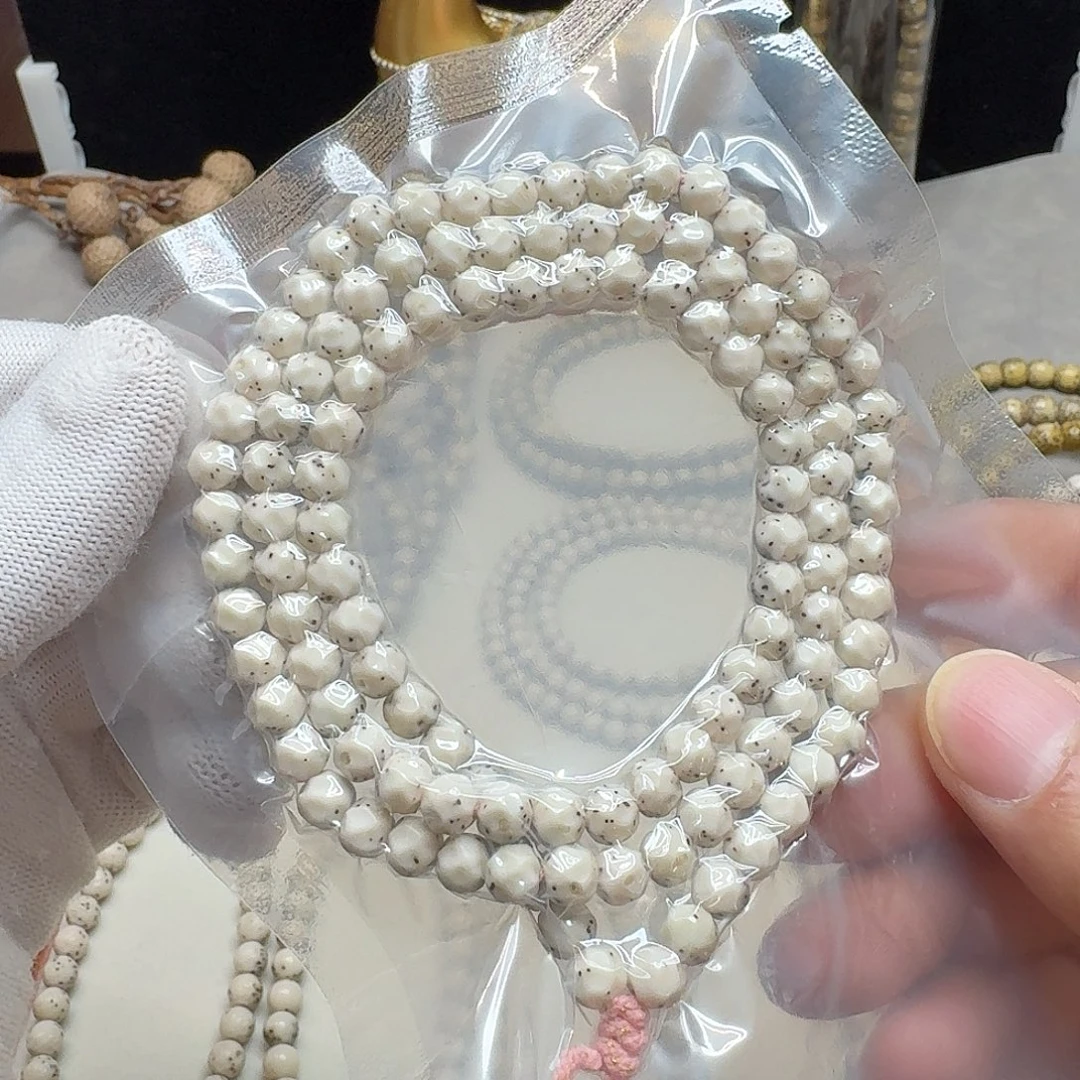 手串星月菩提石玉料6.6无相瓷白玉化料通体留白小细星多圈
