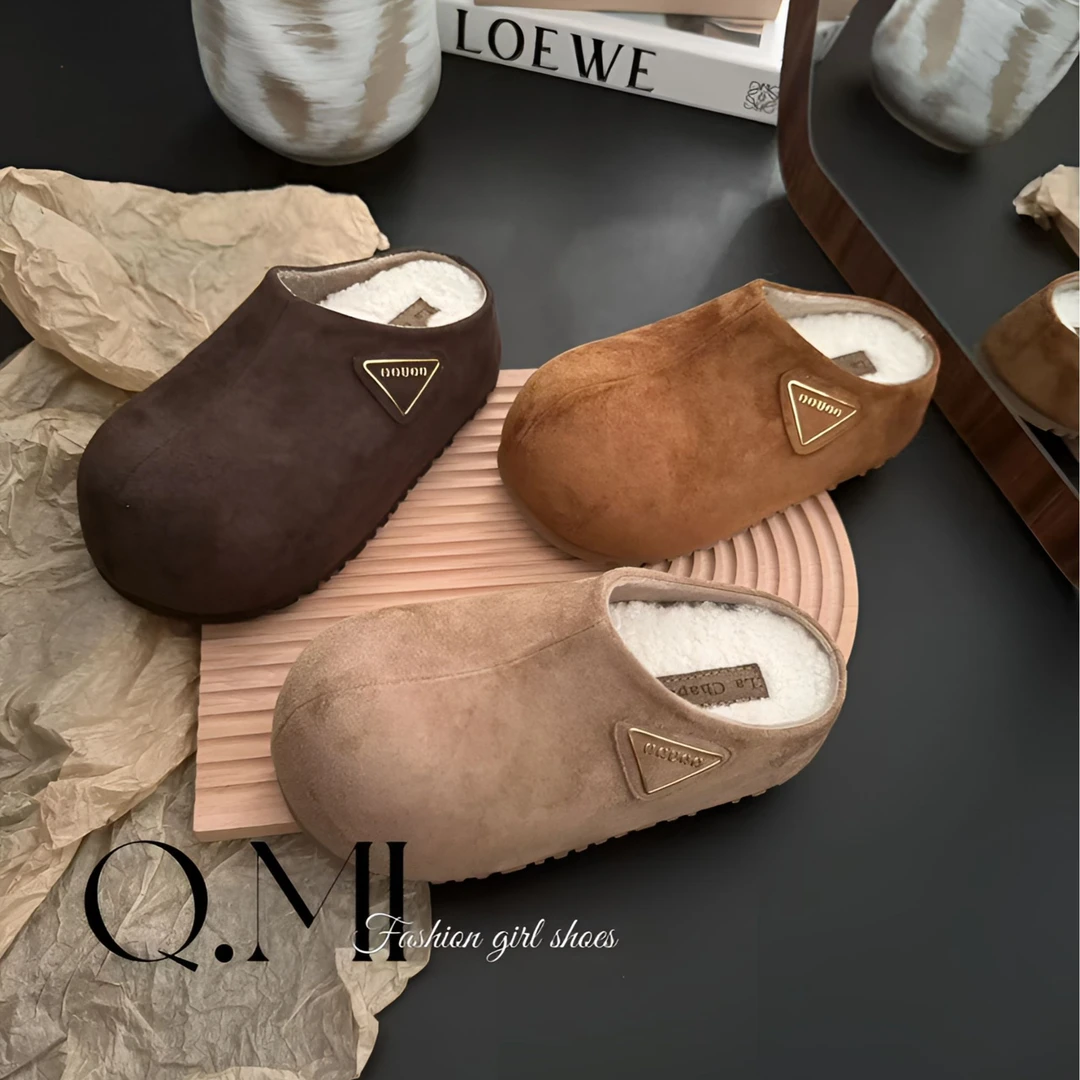 Q.MI森系复古圆头单鞋女2025秋季款平底休闲丑萌小个子勃肯半拖鞋