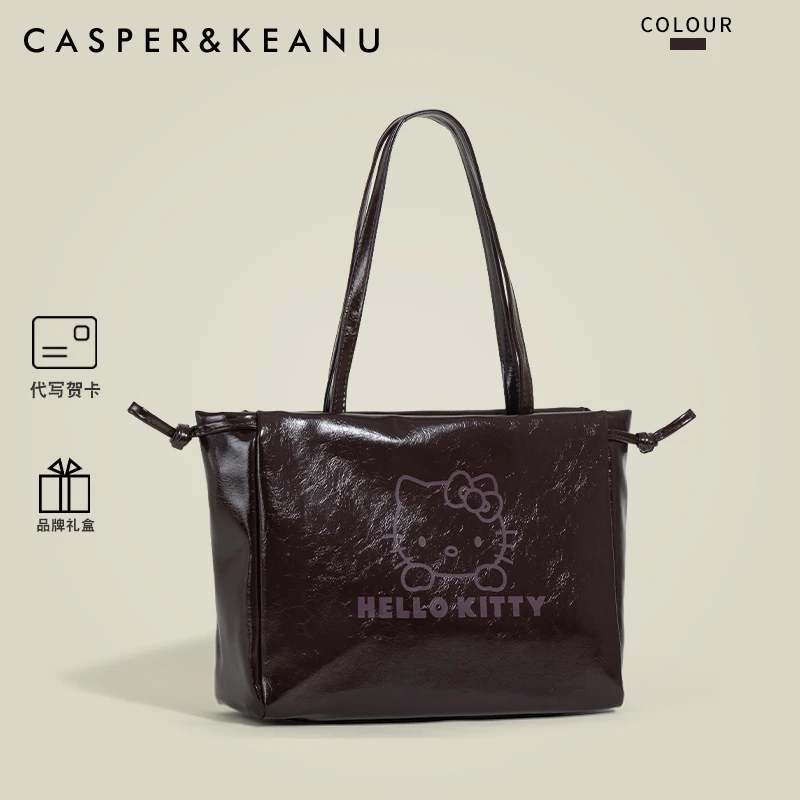 CASPER&KEANU复古抽绳HelloKitty托特包女柔软大容量单肩腋下包包