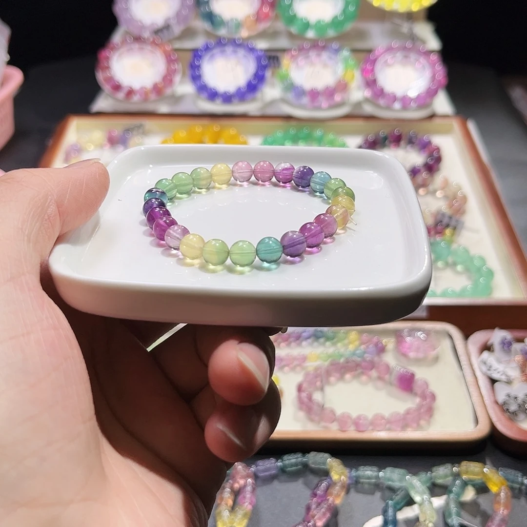 萤石手链未镶嵌艳丽彩虹10加