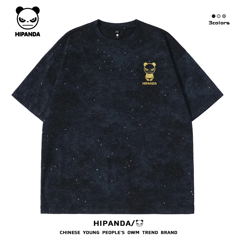 HiPanda烫钻设计感短袖t恤男士夏季潮流宽松圆领半袖男款时尚体恤