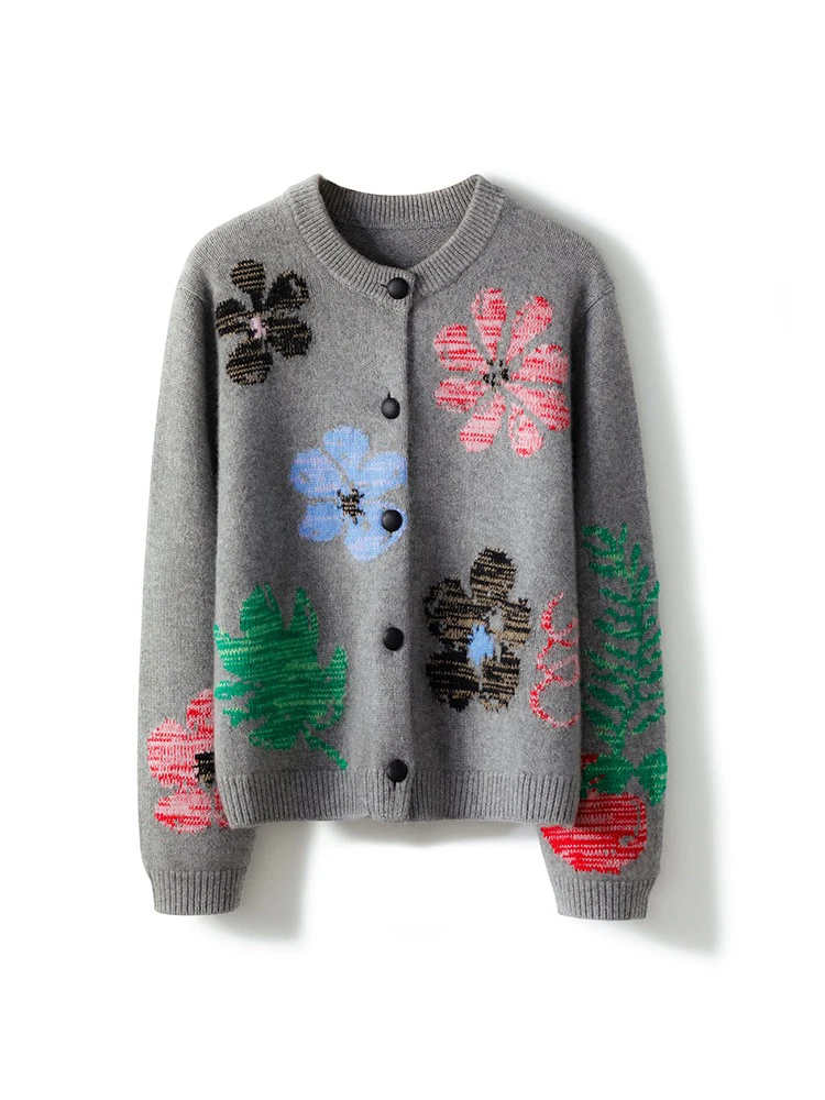 新年战袍•鄂家同款花朵100羊绒衫开衫软糯亲肤高端轻奢女士开衫