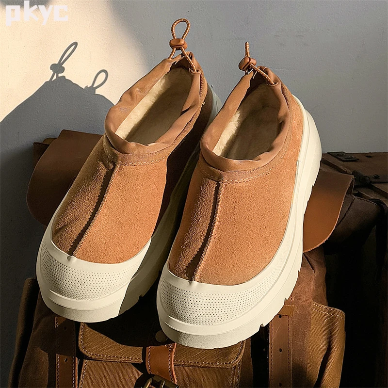 明星同款雪地靴男女情侣款厚底增高真皮低帮冬季棉鞋防寒保暖棉鞋