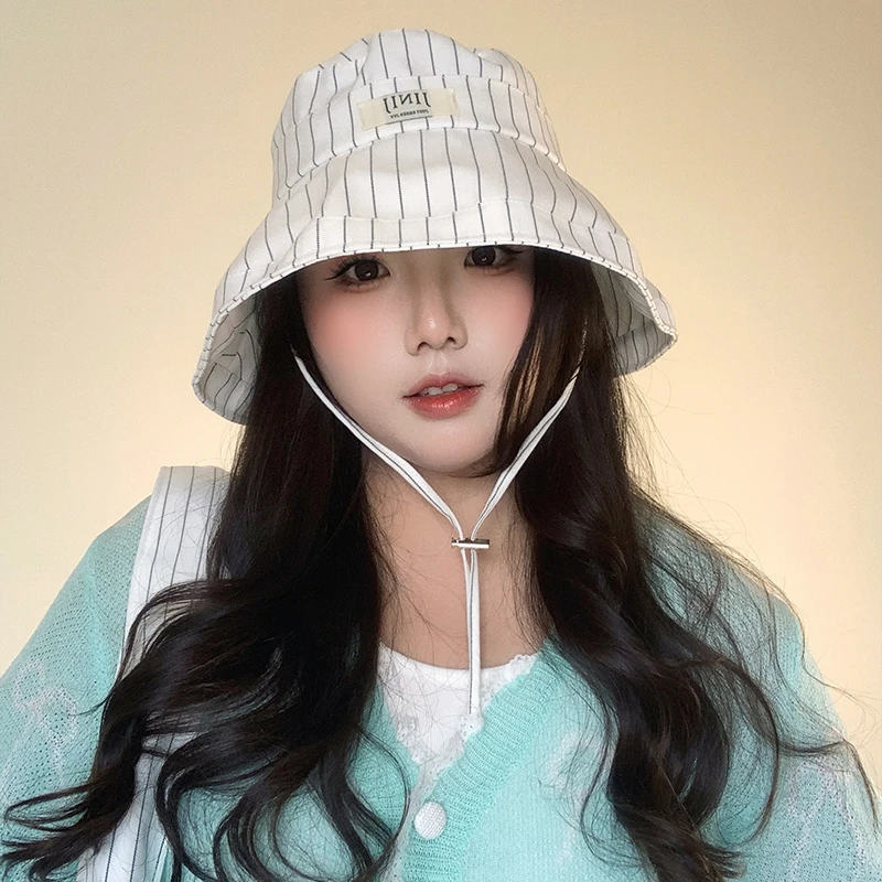［大头阿枝］新款春夏季大檐遮阳渔夫帽女条纹帆布包包韩系太阳帽子