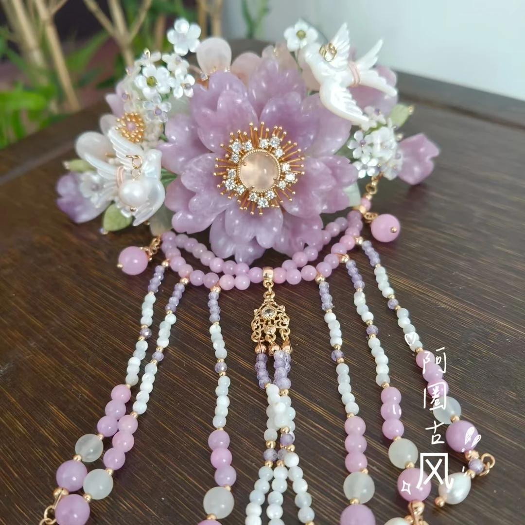 阿圈国风手工少女古风紫色超仙明制仙气发簪发冠软簪