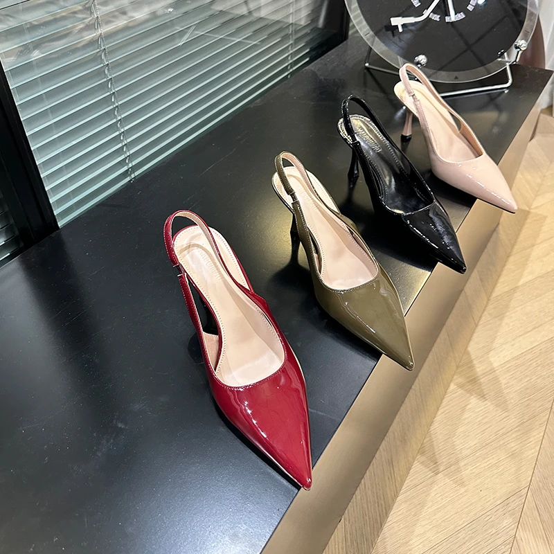 裸色尖头细跟高跟鞋女2025年春夏季新款季气质一字带包头凉鞋单鞋