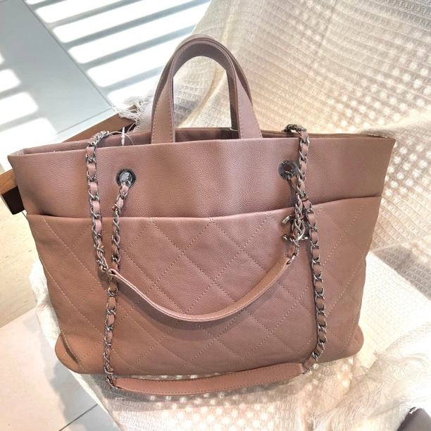 95新 Chanel/香奈儿 香奈儿粉色荔枝牛手提单肩包 二手全原 且曼