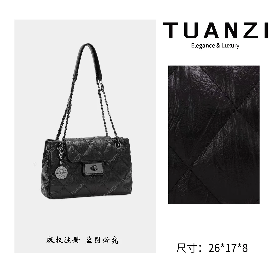 TUANZI『高端玩家』小香风秋冬新款腋下包 ZT-D8056-猫眼暗黑色