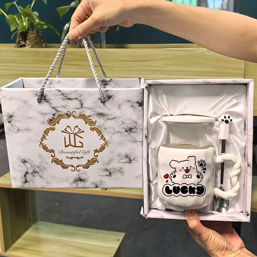 可爱fufu线条小狗马克杯高颜值陶瓷水杯生日教师节礼物伴手礼FFW