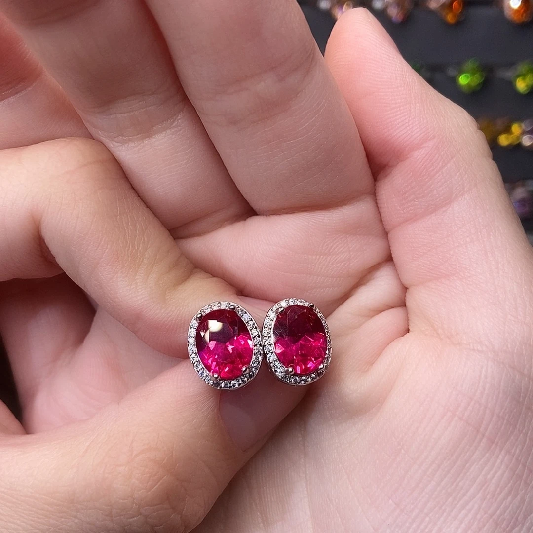 红宝石银S925镶嵌耳饰