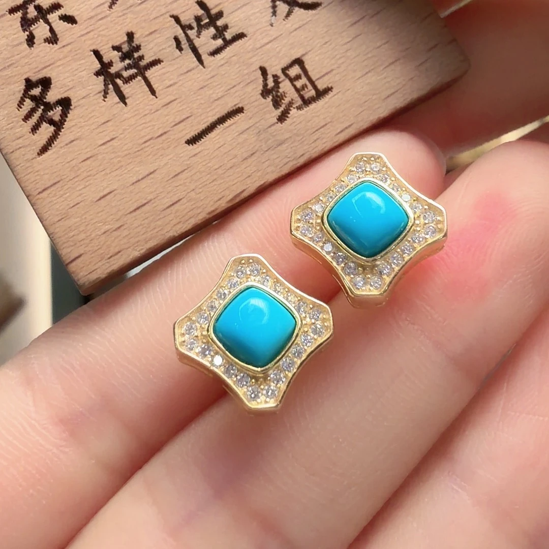 绿松石银S925镶嵌耳饰