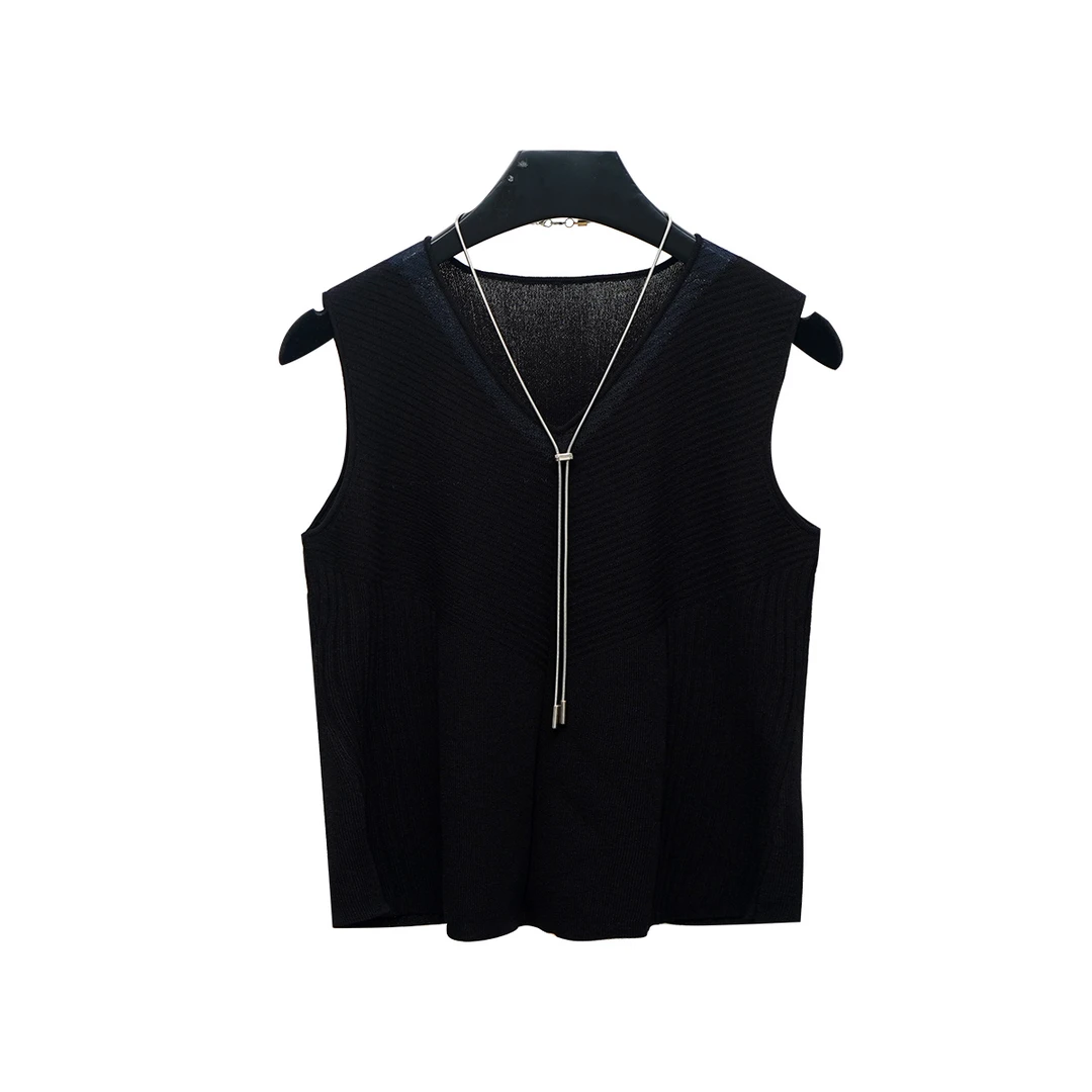 轻职风静奢风法式冰丝针织背心简约撞色设计感小香风秋冬无袖021