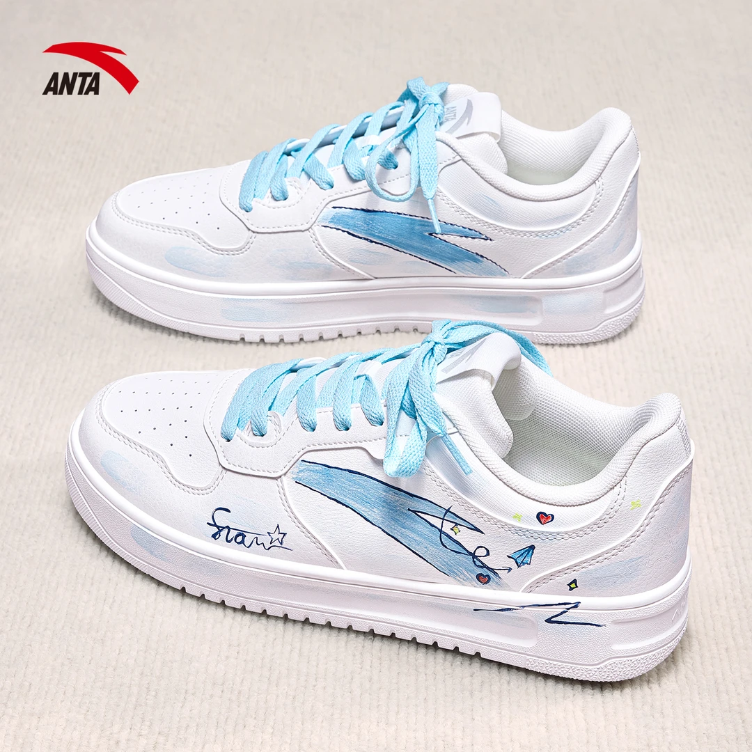安踏女鞋休闲板鞋新款diy手绘定制低帮轻便百搭学生小白鞋子正品