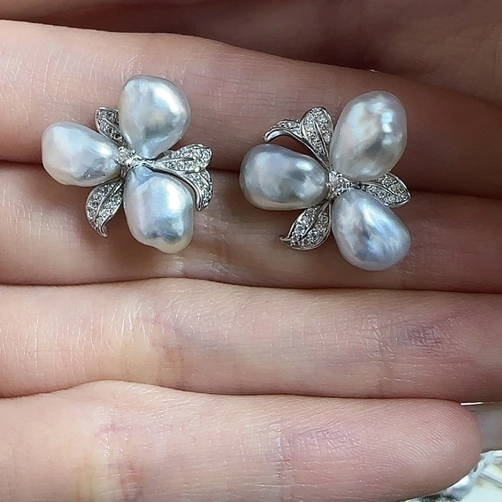 海水珍珠耳饰银S925镶嵌