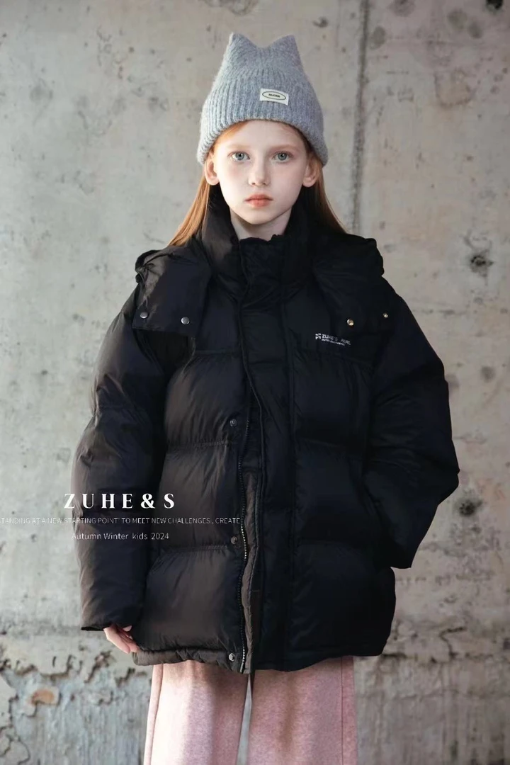 【haobaby】2024基础简约百搭防风保暖黑羽绒服9916